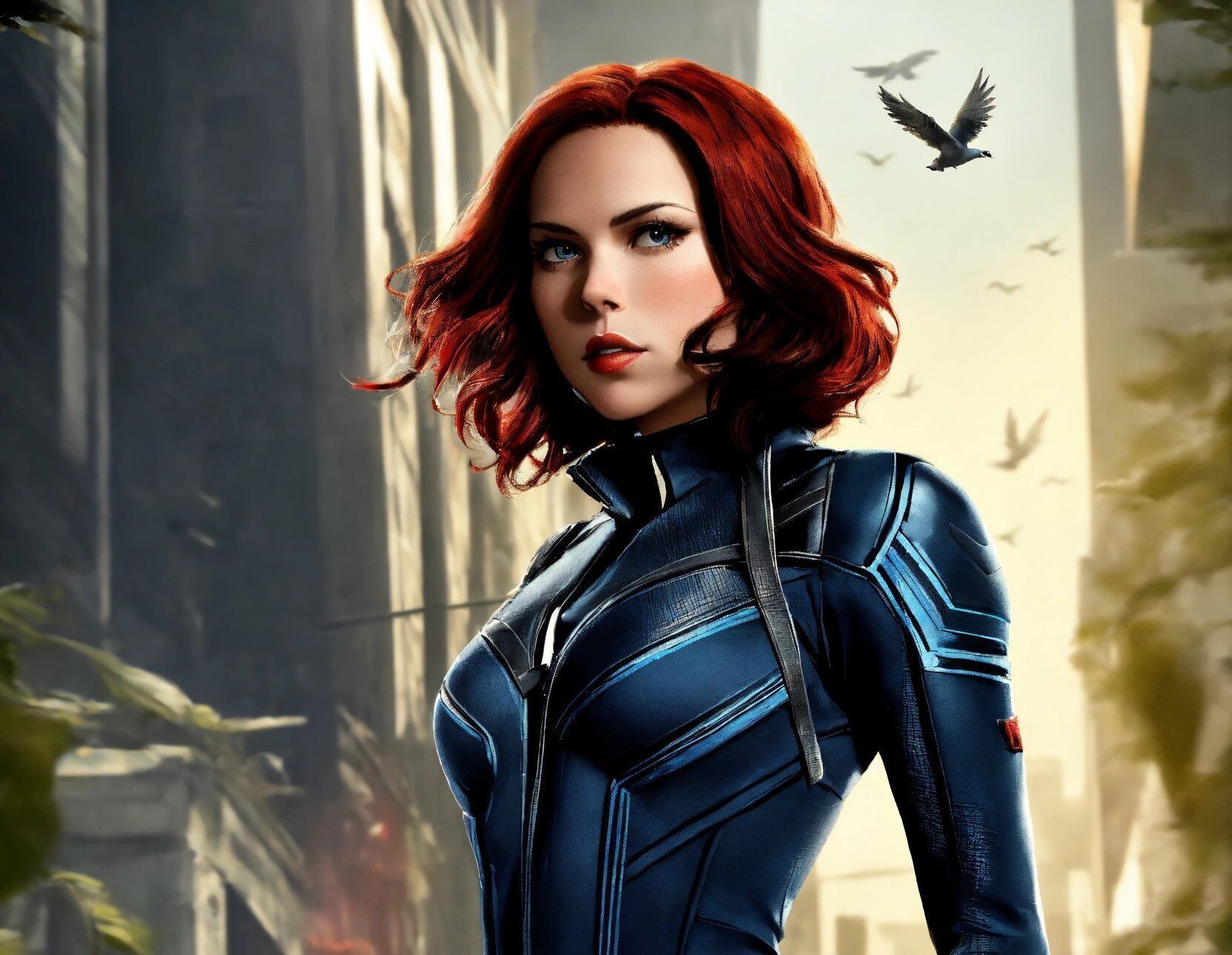 Black Widow's costume is a blend of nature and avi
