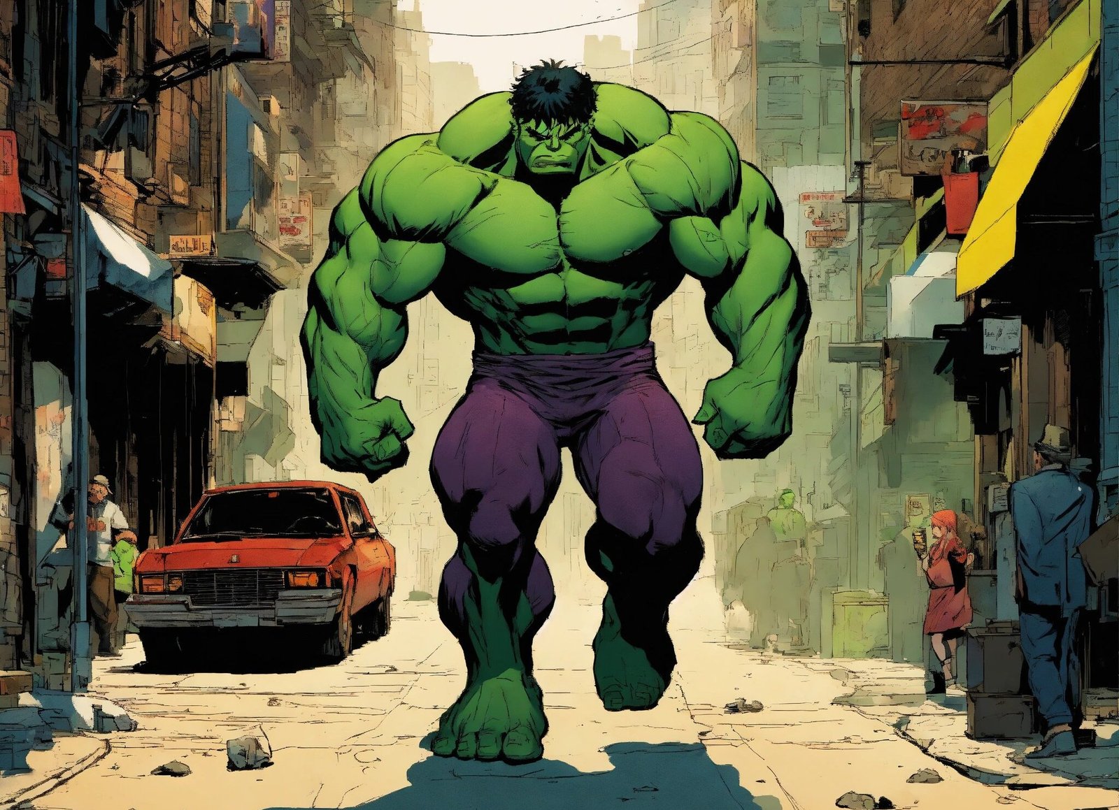 Imagine Hulk drawn minimalistically by Frank Mille